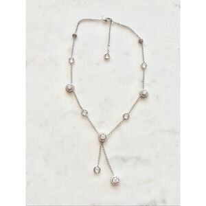 Nadri Silver-Tone Crystal Lariat Necklace | Pavé Halo Drop | Elegant ✨